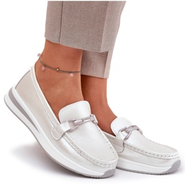 Mocasines de cuero para mujeres S.Barski GR51-598 Pearl plata 8