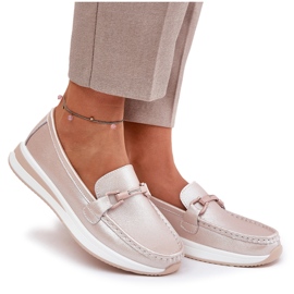 S.Barski Mocasines de cuero para mujeres S. Barski GR51-598 Pearl Pink rosado 9