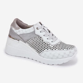 Zapatillas deportivas de cuero zapatillas de zapatillas en Wedge S.barski LR51-641 White blanco 4