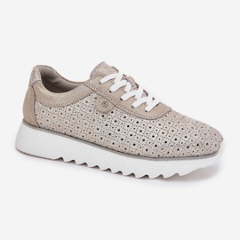 S.Barski Zapatillas de zapatillas de agua de gamuza en la plataforma LR51-927 Zloty dorado 4