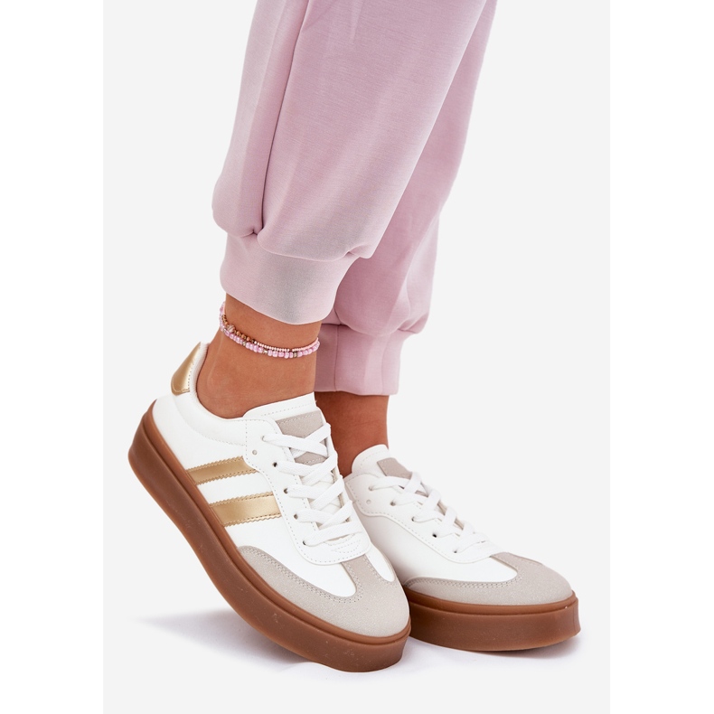 Evento Zapatillas para mujeres en la plataforma con cuero ecológico blanco y oro 1