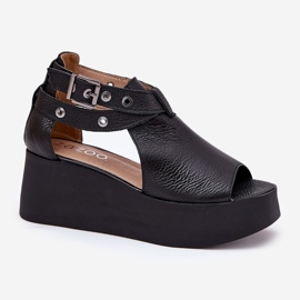 Sandalias de cuero en la cuña negra Zazoo 1732 negro 4