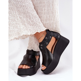 Sandalias de cuero en la cuña negra Zazoo 1732 negro 5