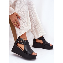 Sandalias de cuero en la cuña negra Zazoo 1732 negro 6