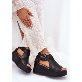 Sandalias de cuero en la cuña negra Zazoo 1732 negro 7