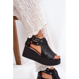 Sandalias de cuero en la cuña negra Zazoo 1732 negro 8