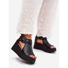 Sandalias de cuero en la cuña negra Zazoo 1732 negro 1