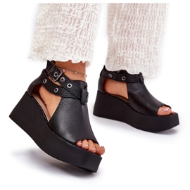 Sandalias de cuero en la cuña negra Zazoo 1732 negro 9