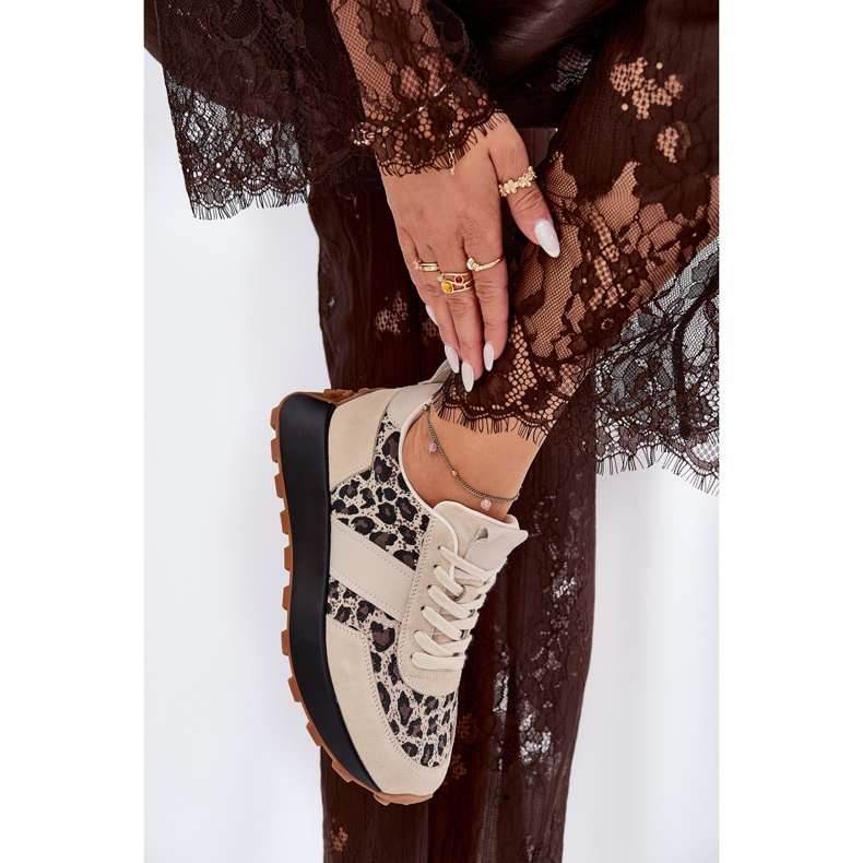 Zapatillas de ante mujeres en la plataforma Leopard Vinceza 66793 beige 1