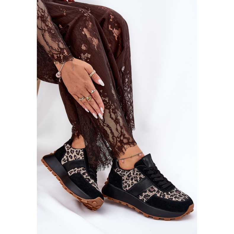 Zapatillas de ante mujeres en la plataforma Leopard Vinceza 66793 Black negro 2