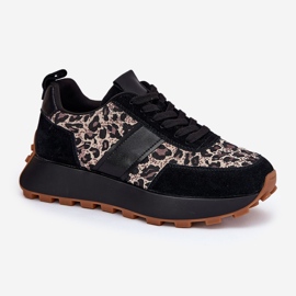 Zapatillas de ante mujeres en la plataforma Leopard Vinceza 66793 Black negro 5