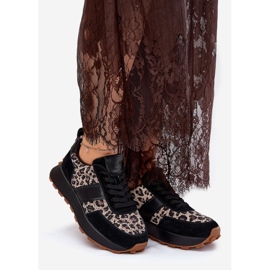 Zapatillas de ante mujeres en la plataforma Leopard Vinceza 66793 Black negro 6