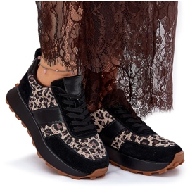 Zapatillas de ante mujeres en la plataforma Leopard Vinceza 66793 Black negro 10
