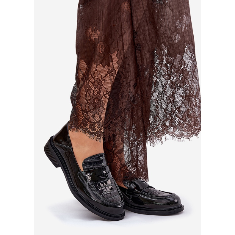 Pintado Vinceza 91125 Mocasines de cuero para mujeres negro 1