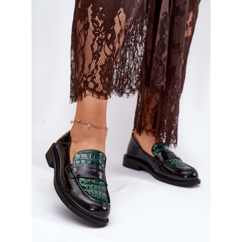 Moccasines de cuero para mujer pintados Vinceza 91125-negro verde 2