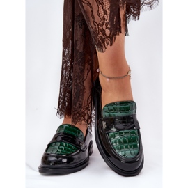 Moccasines de cuero para mujer pintados Vinceza 91125-negro verde 3