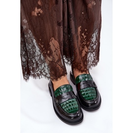 Moccasines de cuero para mujer pintados Vinceza 91125-negro verde 5