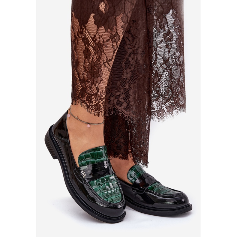 Moccasines de cuero para mujer pintados Vinceza 91125-negro verde 1