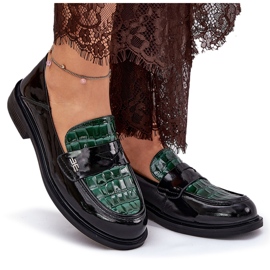 Moccasines de cuero para mujer pintados Vinceza 91125-negro verde 8