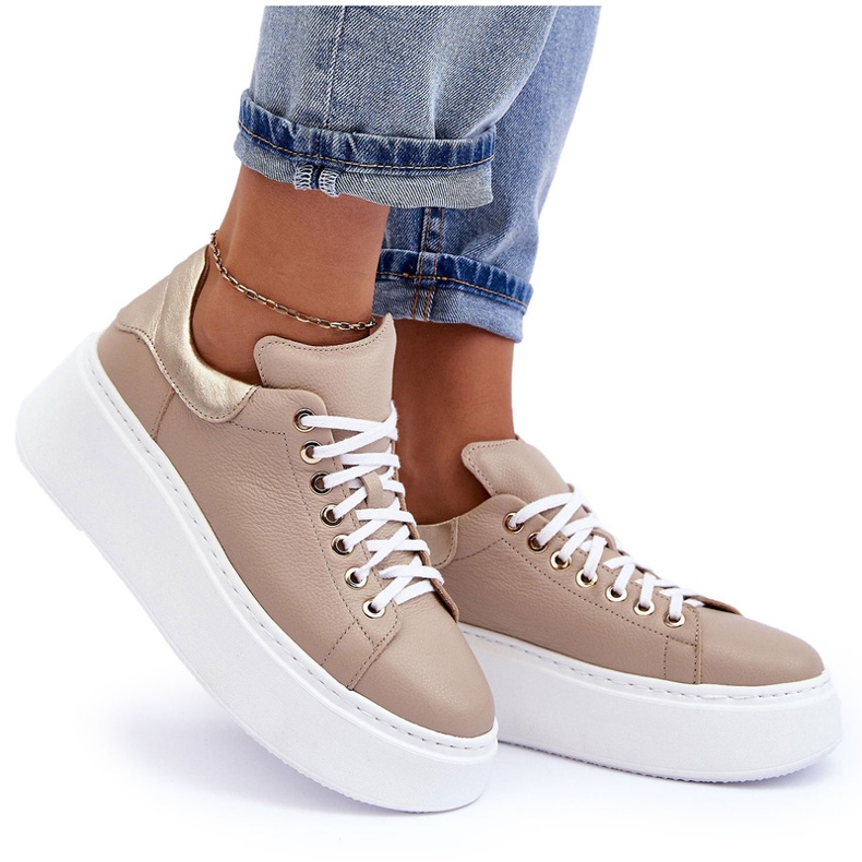 Lemar Zapatos deportivos de cuero para mujeres en la plataforma beige 7