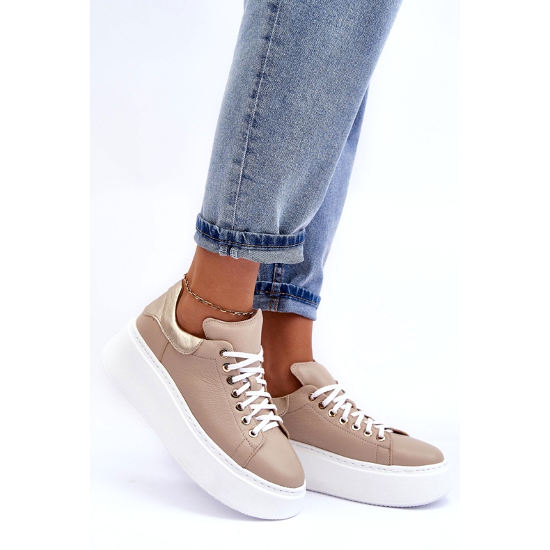 Lemar Zapatos deportivos de cuero para mujeres en la plataforma beige 3