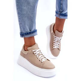 Lemar Zapatos deportivos de cuero para mujeres en la plataforma beige 6