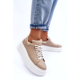 Lemar Zapatos deportivos de cuero para mujeres en la plataforma beige 5