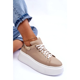 Lemar Zapatos deportivos de cuero para mujeres en la plataforma beige 1