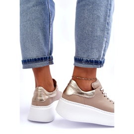 Lemar Zapatos deportivos de cuero para mujeres en la plataforma beige 2