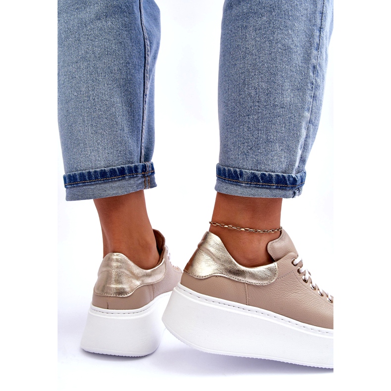 Lemar Zapatos deportivos de cuero para mujeres en la plataforma beige 2