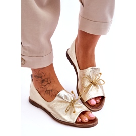 Ballerinas de cuero femenino Zazoo 2660/064 PLN dorado 2