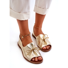 Ballerinas de cuero femenino Zazoo 2660/064 PLN dorado 3