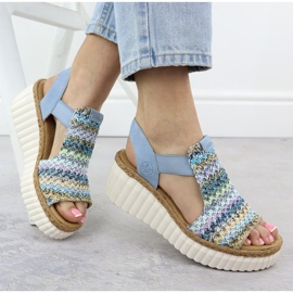 Rieker Sandalias para mujeres Inserto azul de cuero 5