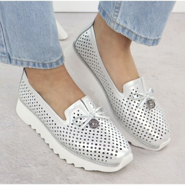 S. BARSKI Zapatos de cuero para mujeres abiertos plateado s.barski lr51-631 plata 6