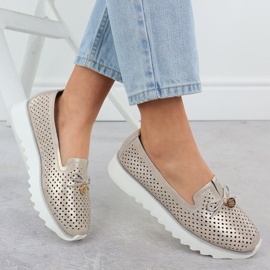 Zapatos de cuero a puertas para mujeres Złote S. Barski LR51-631 dorado 4