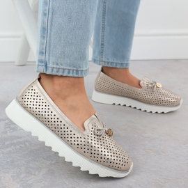 Zapatos de cuero a puertas para mujeres Złote S. Barski LR51-631 dorado 5