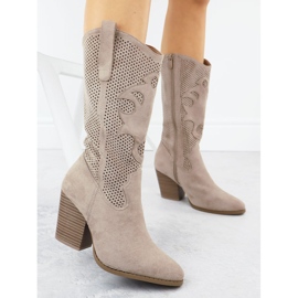Botas abiertas para mujeres de gamuza beige s.barski hy51-606 3