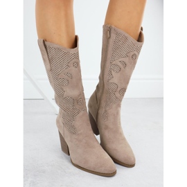 Botas abiertas para mujeres de gamuza beige s.barski hy51-606 4