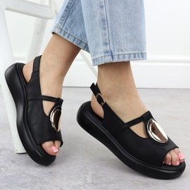 S.Barski Sandalias de cuero para mujeres en Plataforma Czarne S. Barski GR51-603 negro 4