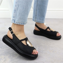 S.Barski Sandalias de cuero para mujeres en Plataforma Czarne S. Barski GR51-603 negro 5