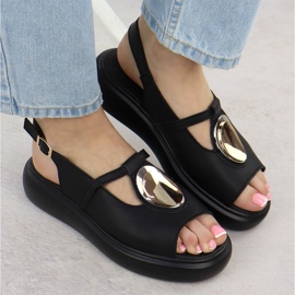 S.Barski Sandalias de cuero para mujeres en Plataforma Czarne S. Barski GR51-603 negro 6