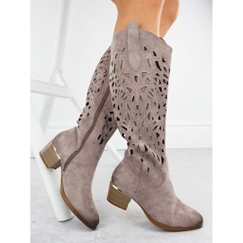 Botas abiertas con beige oscuro de gamuza Vinceza 58453 2