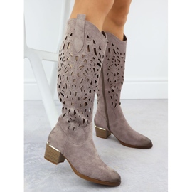 Botas abiertas con beige oscuro de gamuza Vinceza 58453 3