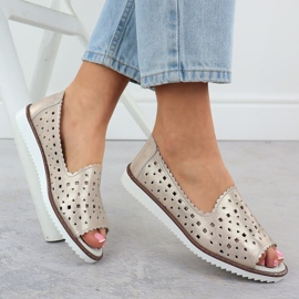 Zapatos de cuero para mujeres Open Toe Openwork Beige S.Barski LR51-922 4