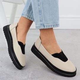 Zapatos de cuero para mujeres Filippo Beige perforado 4