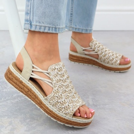 Sandalias femeninas en la banda de plataforma Beige Rieker 62741-60 5