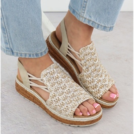 Sandalias femeninas en la banda de plataforma Beige Rieker 62741-60 6