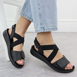 Sandalias cómodas para mujeres para velcro negro jezzi 24142 4