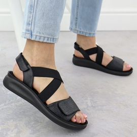 Sandalias cómodas para mujeres para velcro negro jezzi 24142 6