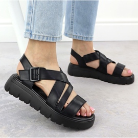 Sandalias de cuero para mujeres en la plataforma Roman Black Jezzi 8716 negro 5